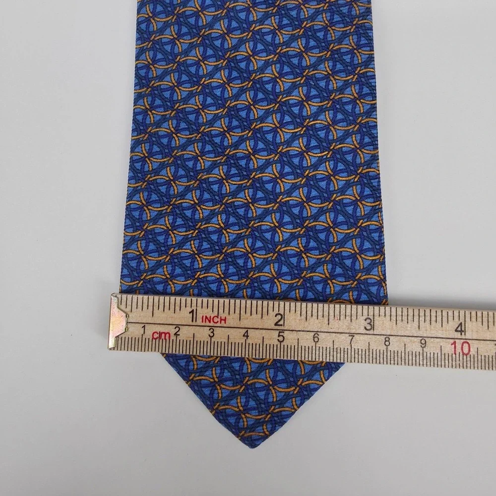 Castangia‎ Silk Geometric Ring Print Necktie Mens Blue Orange Made in Italy